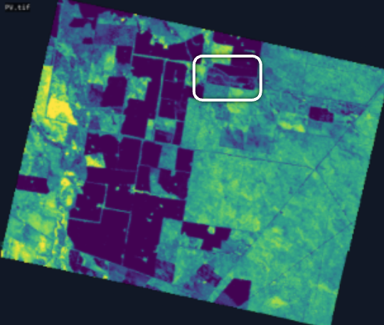 Tanager photosynthetic vegetation fraction map of the same cropland